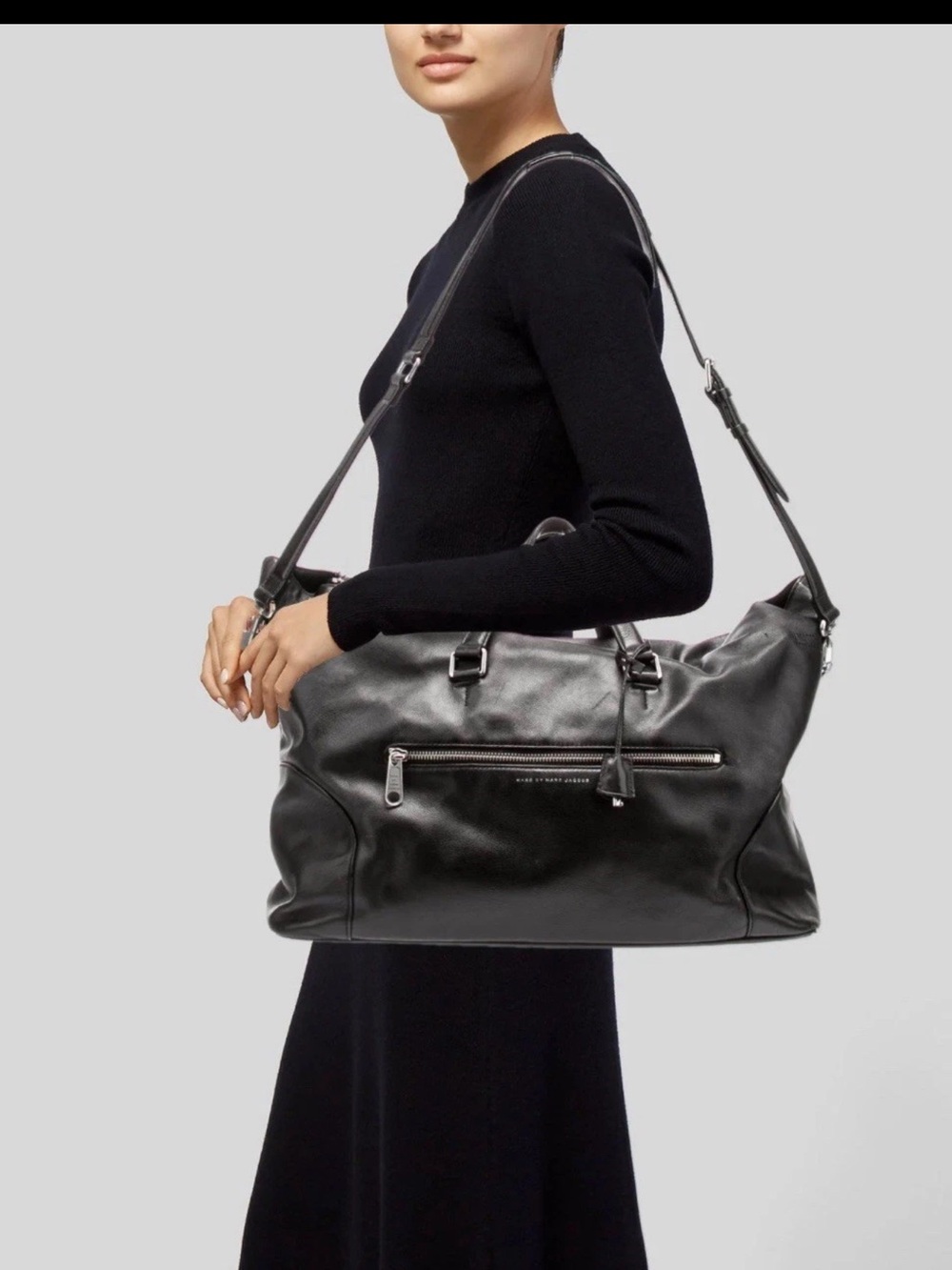 Marc by Marc Jacobs Black Pebbled Leather Duffel with Silver Hardware